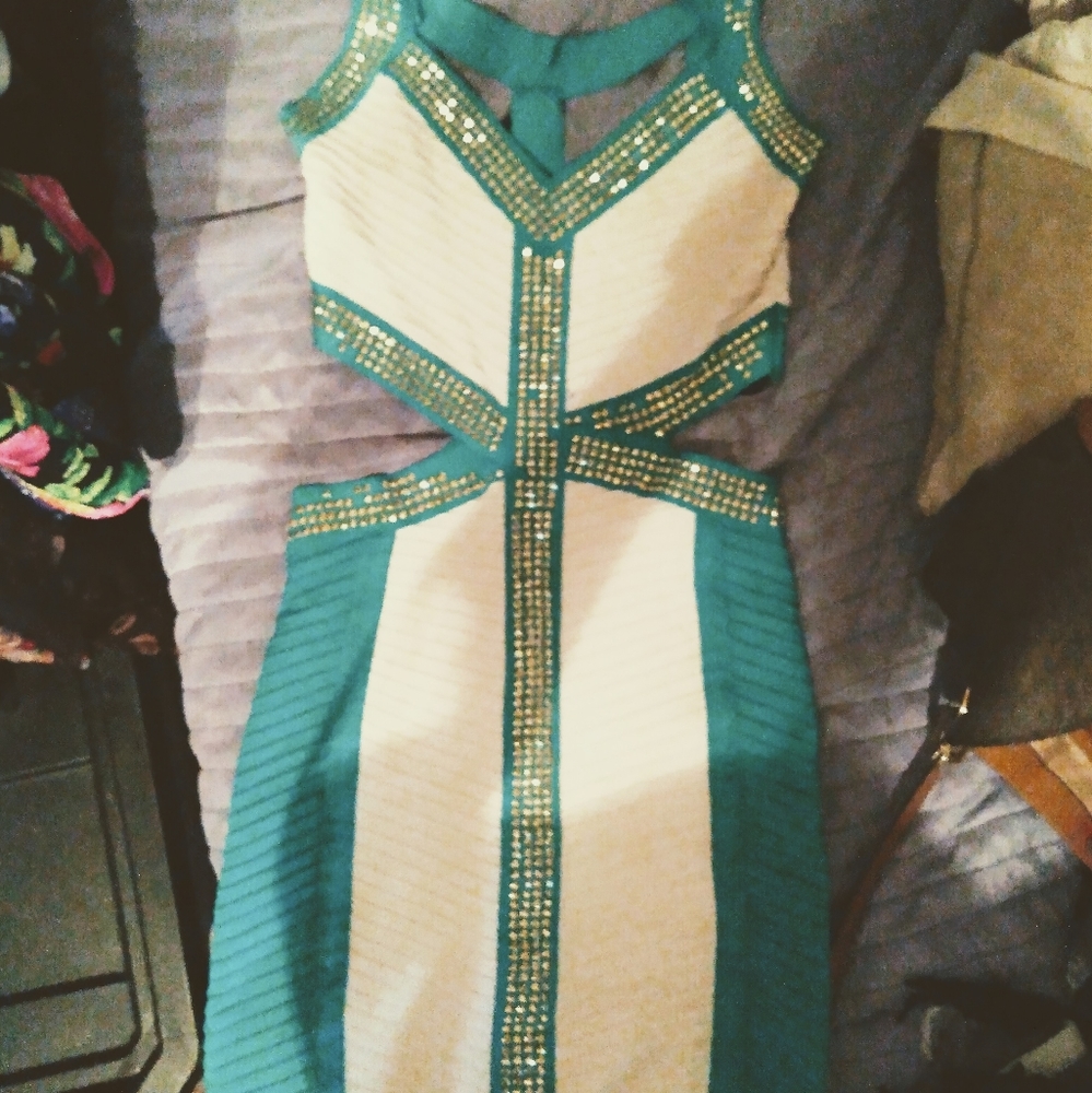 Xs BeBe terquoise and white dress